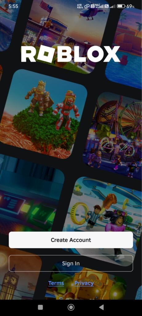 Roblox Signup & Login Page Screenshot