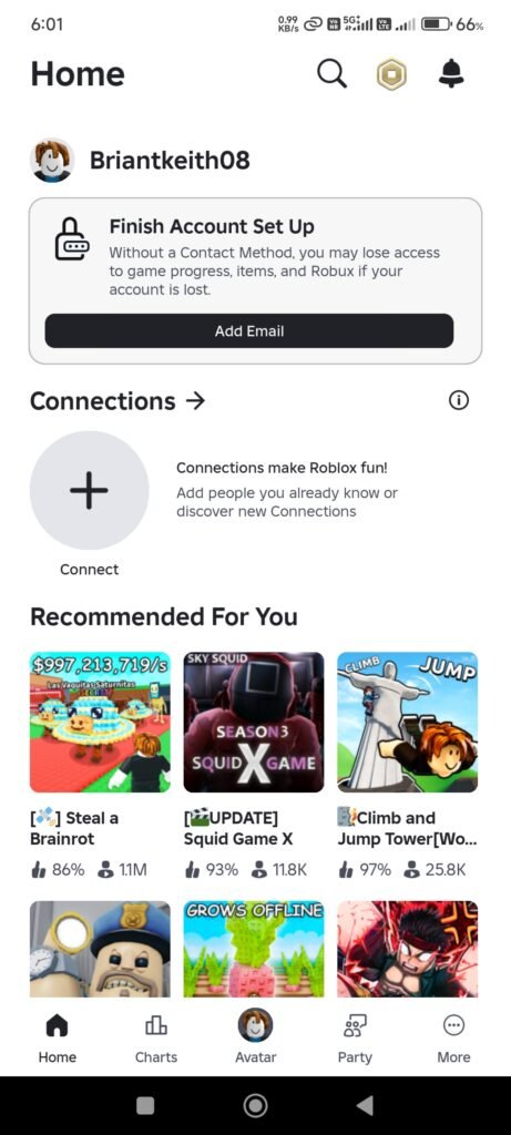 Roblox Homepage Screenshot