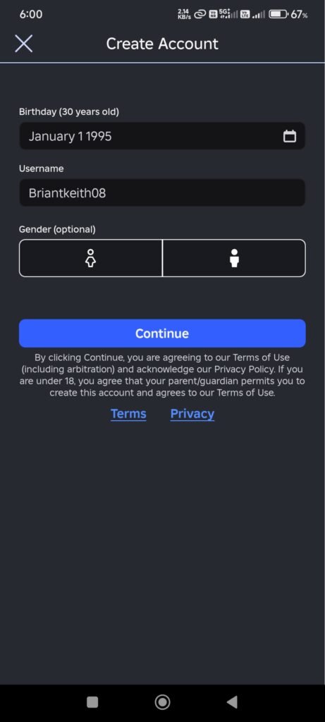 Roblox Signup Step 2