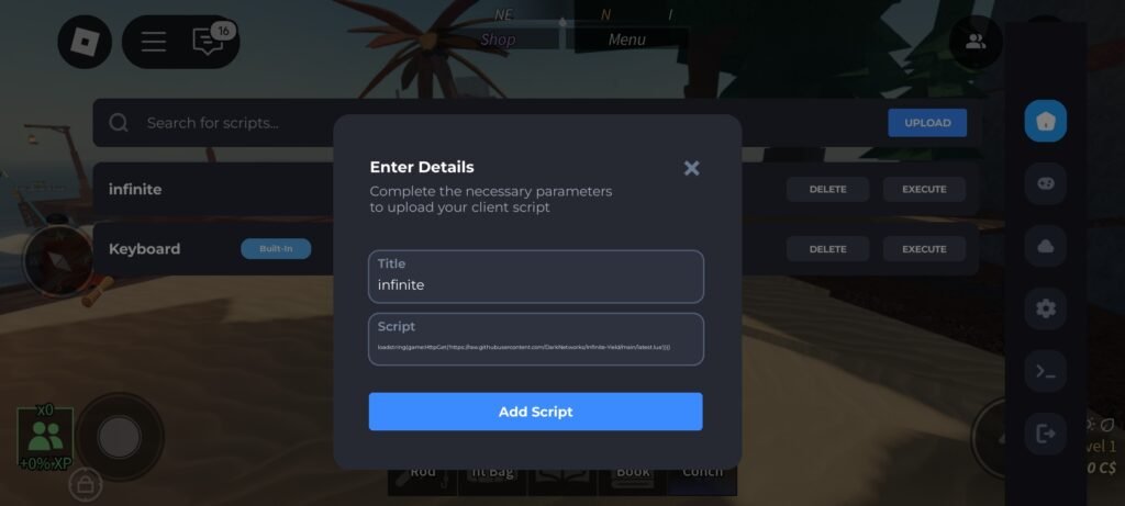 Infinite Yield Script Insert Screenshot